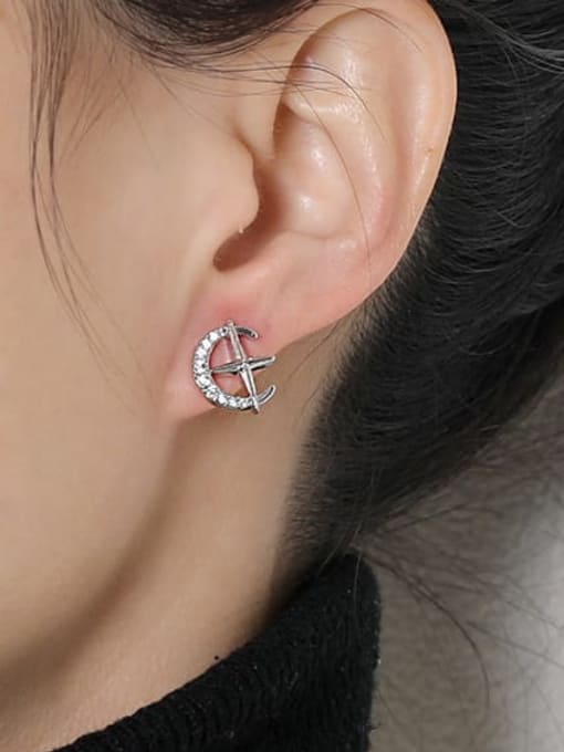 HYACINTH Brass Cubic Zirconia Cross Minimalist Stud Earring 1