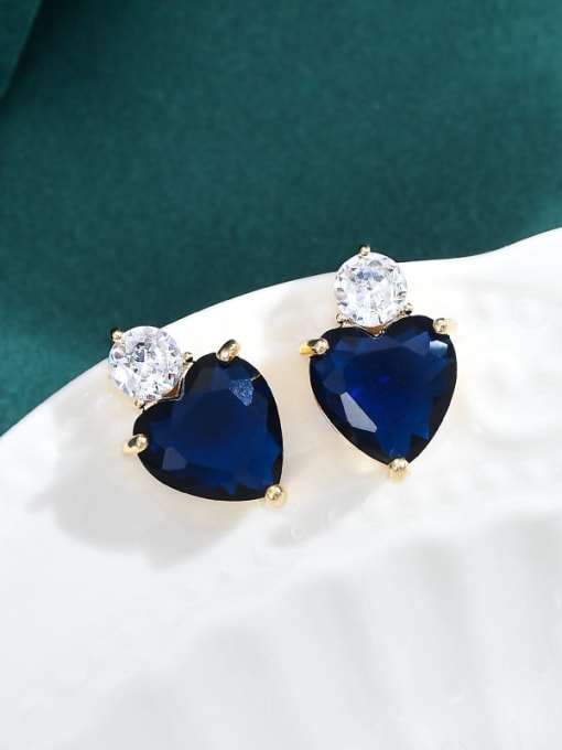 Gold Blue ED66343 Brass Cubic Zirconia Pink Heart Dainty Stud Earring