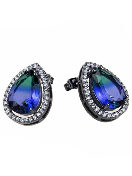 Green blue gradient Brass Cubic Zirconia Water Drop Luxury Stud Earring