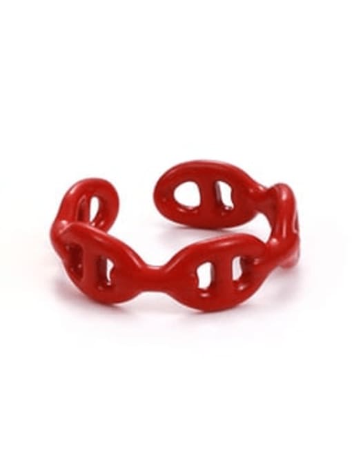 red  Zinc Alloy Enamel Heart Minimalist Band Ring