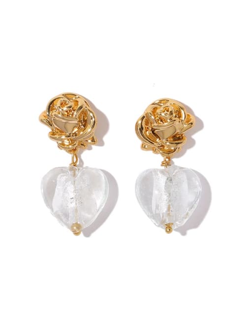 Five Color Brass Glass Stone Heart Minimalist Drop Earring 0
