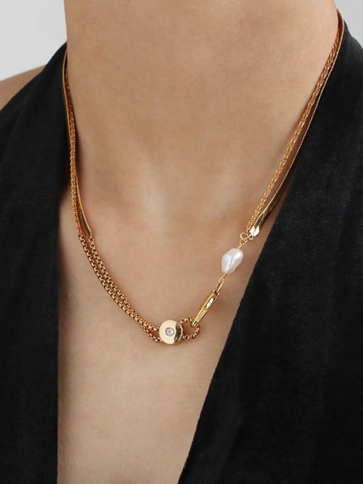 TINGS Brass Imitation Pearl Geometric Hip Hop Necklace 1