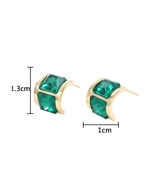 YOUH Brass Cubic Zirconia Green Geometric Vintage Stud Earring 3