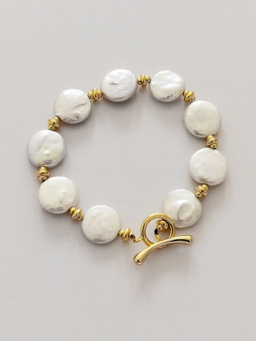 HYACINTH Brass Freshwater Pearl Geometric Vintage Beaded Bracelet 0