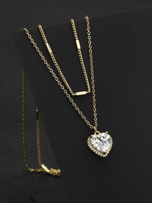 Gold xl64223 Brass Cubic Zirconia Heart Minimalist Multi Strand Necklace