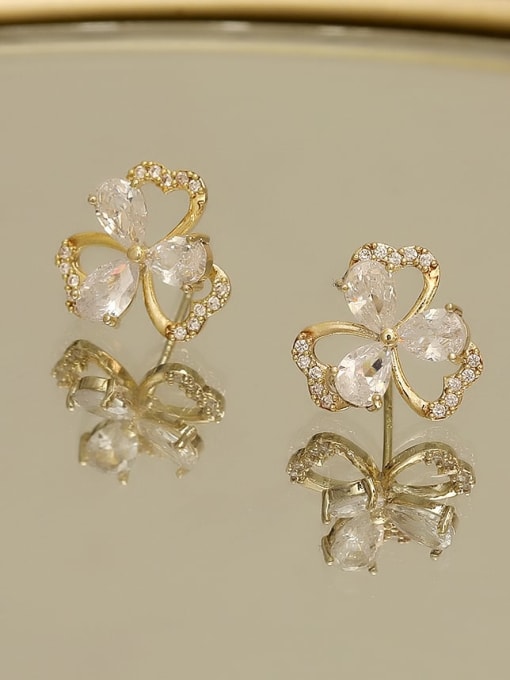 HYACINTH Copper Cubic Zirconia Flower Minimalist Stud Trend Korean Fashion Earring 1