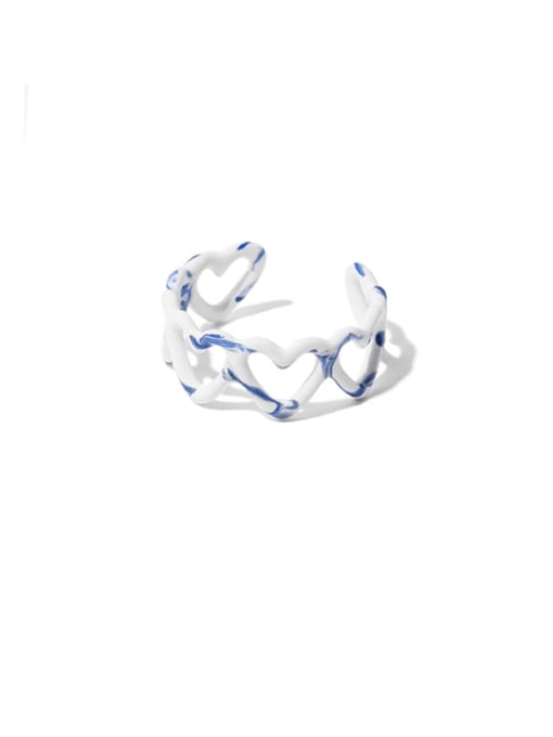 Blue and white oil dripping ring Zinc Alloy Enamel Heart Minimalist Band Ring