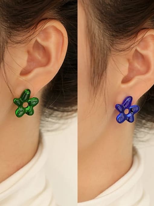 Five Color Hand Glass Multi Color Flower Minimalist Stud Earring 2