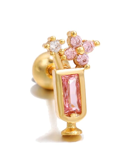 Pink juice gold Brass Cubic Zirconia Irregular Trend Single Earring(Single+Only One)