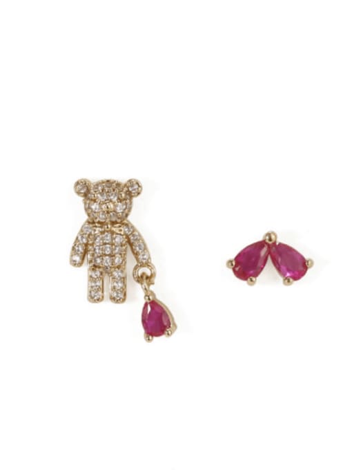 Five Color Alloy Rhinestone Bear Cute Stud Earring