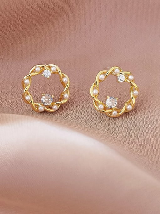 14K  gold Brass Imitation Pearl Geometric Minimalist Stud Earring