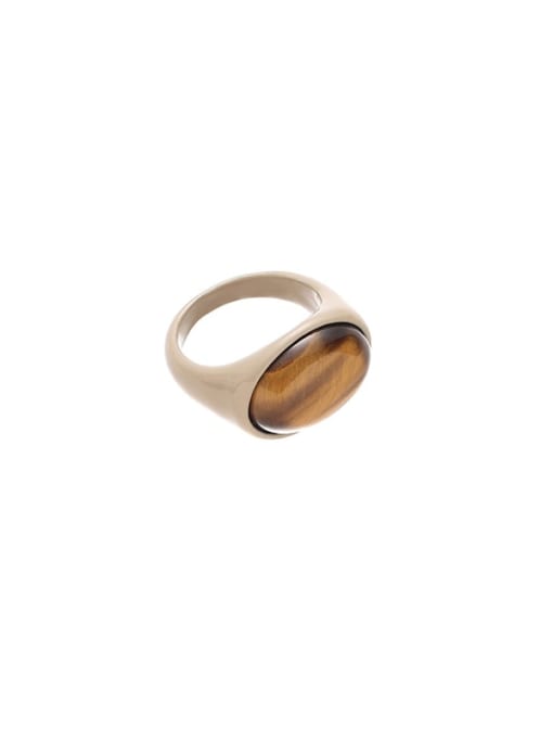 ring Brass Natural Stone Geometric Minimalist Band Ring