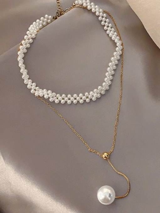 Papara Zinc Alloy Imitation Pearl White Locket Trend Lariat Necklace 0