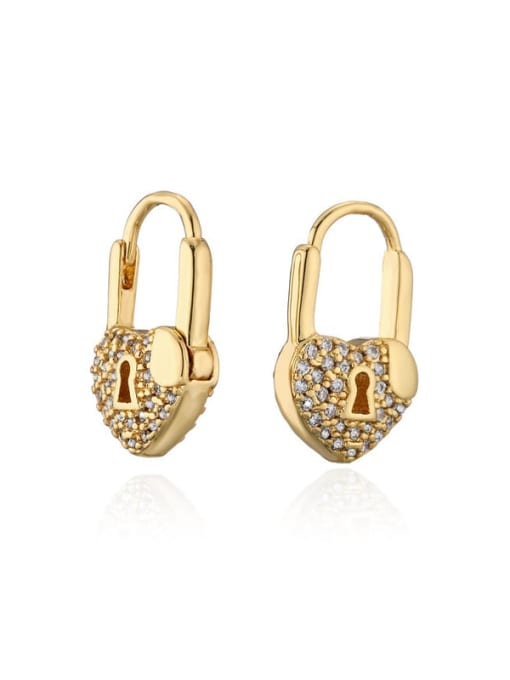 40646 Brass Rhinestone Heart Vintage Huggie Earring