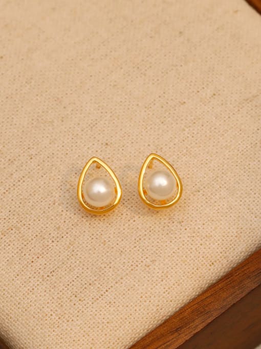 HYACINTH Brass Imitation Pearl Geometric Minimalist Stud Earring 0