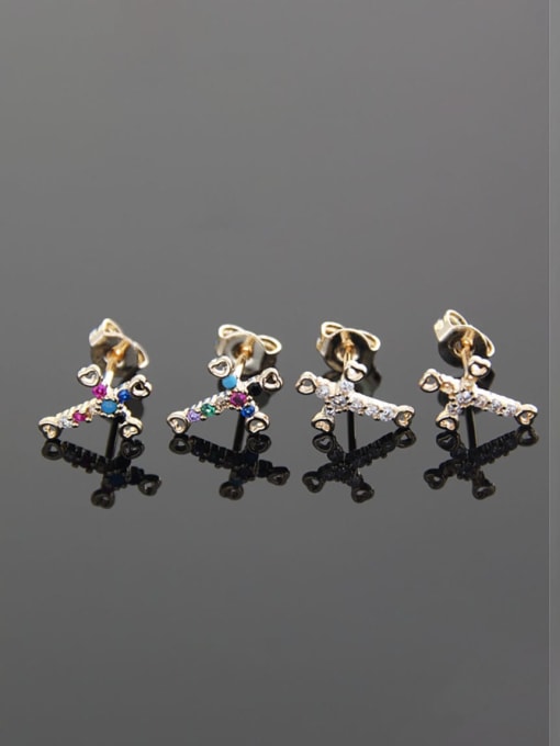 renchi Brass  Cross Cubic Zirconia  Minimalist Stud Earring 0