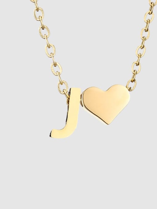 J 14K Gold Stainless steel Letter Minimalist  Heart Pendant Necklace