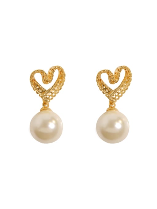 HYACINTH Brass Imitation Pearl Heart Minimalist Drop Earring 0