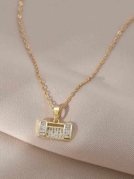 Gold XL62337 Brass Cubic Zirconia Geometric Dainty Necklace