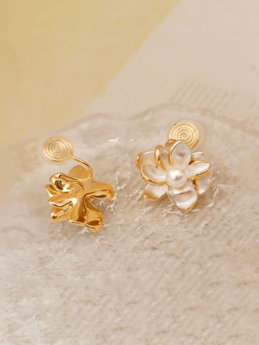 HYACINTH Brass Enamel Flower Vintage Clip Earring 2
