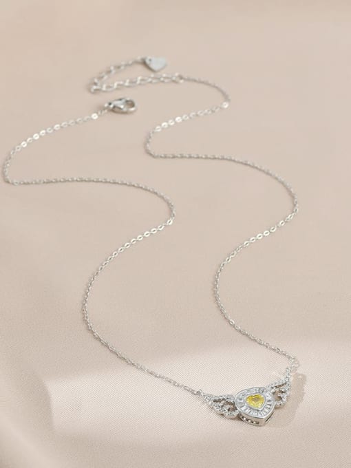 Steel color XL62808 Brass Cubic Zirconia Heart Dainty Necklace