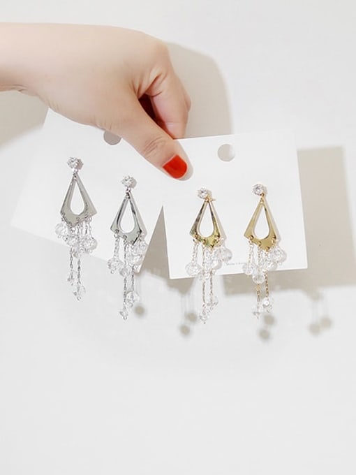 HYACINTH Copper Crystal triangle Tassel Dainty Stud Trend Korean Fashion Earring 0