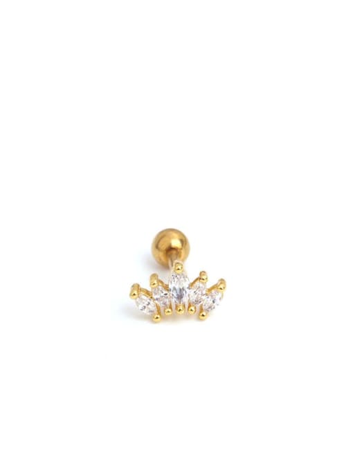 gold  0.8mm （Single） Brass Cubic Zirconia Crown Hip Hop Stud Earring