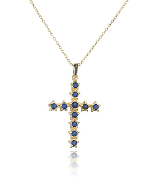 21677 Brass Cubic Zirconia Cross Vintage Regligious Necklace