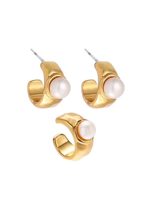 Five Color Brass Imitation Pearl Geometric Hip Hop Stud Earring 3