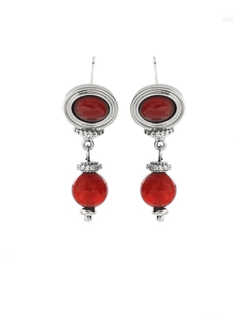 Red agate Brass Natural Stone Geometric Vintage Drop Earring