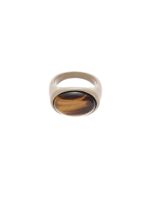Five Color Brass Natural Stone Geometric Minimalist Band Ring 0