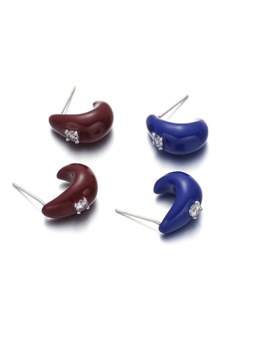 Five Color Brass Enamel Moon Minimalist Stud Earring 2