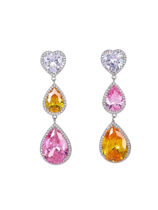 6 Brass Cubic Zirconia Multi Color Heart Luxury Cluster Earring