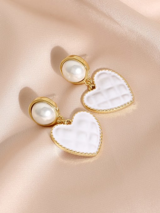 14k Gold Brass Enamel Heart Minimalist Drop Earring