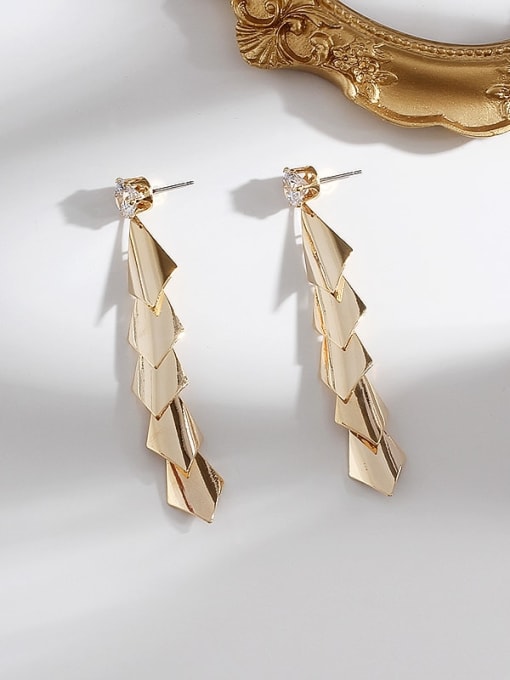 gold Copper Smooth Geometric Minimalist Long Drop Trend Korean Fashion Earring