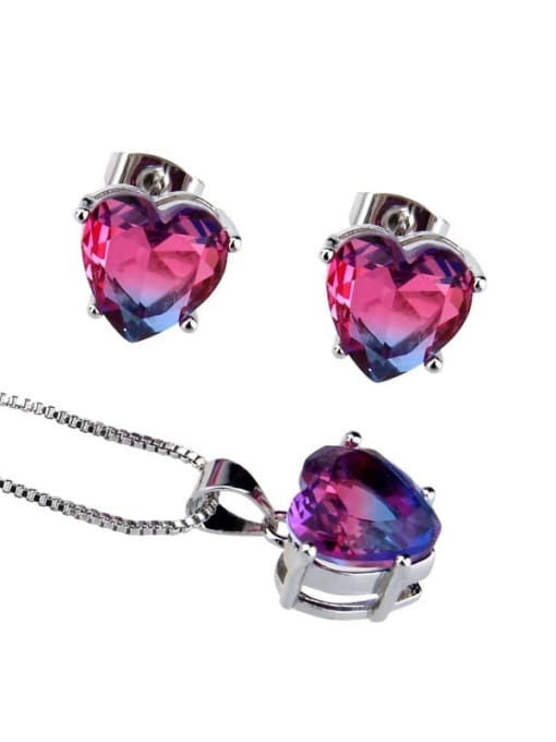 Two color platinum plating Brass Heart  Cubic Zirconia Earring and Necklace Set