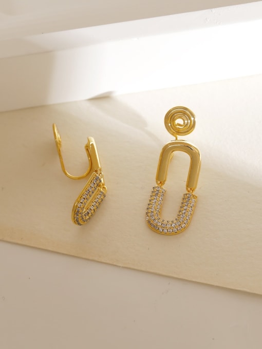 Light gold Brass Cubic Zirconia Geometric Minimalist Clip Earring