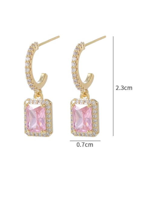 YOUH Brass Cubic Zirconia Pink Geometric Dainty Drop Earring 2