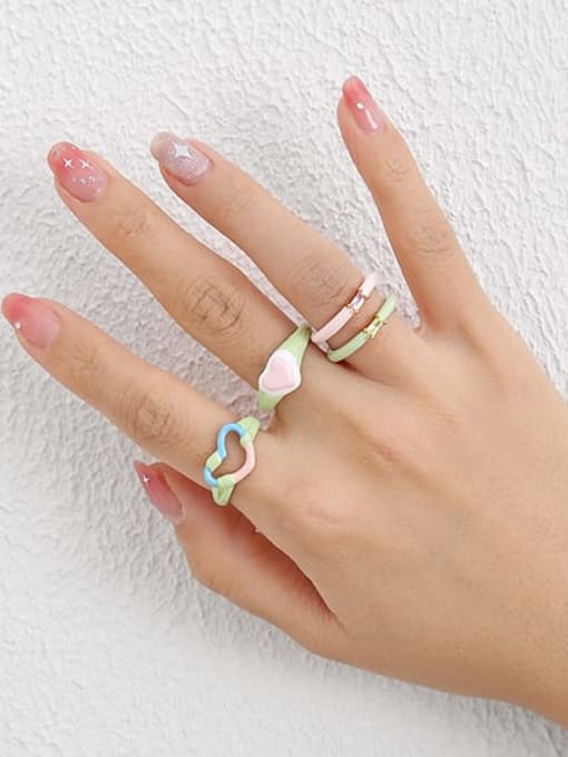 Five Color Alloy Enamel Heart Cute Band Ring 2