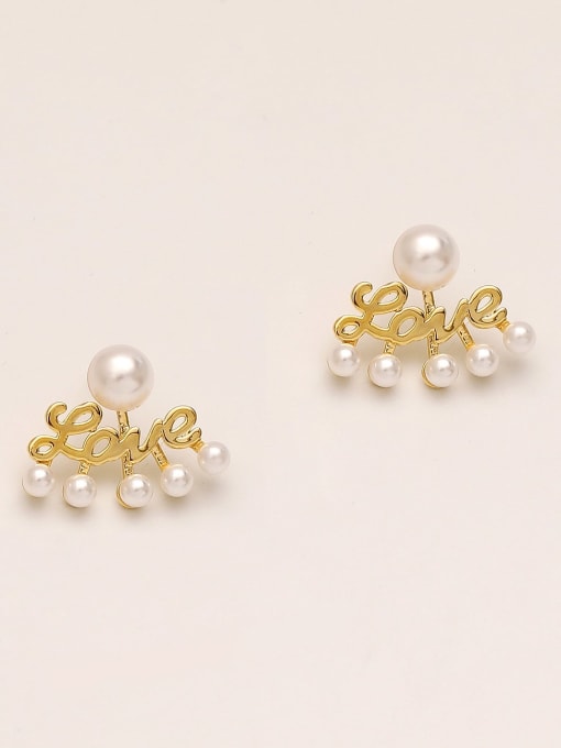 HYACINTH Brass Imitation Pearl Letter Minimalist Stud Trend Korean Fashion Earring 2