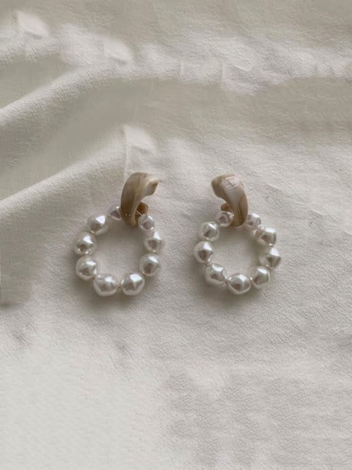 ZRUI Alloy Resin Geometric Vintage pearl Hoop Earring 0
