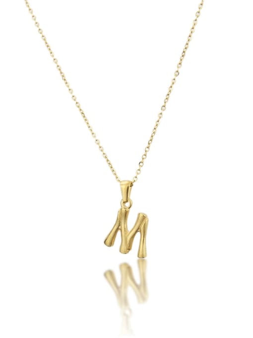 renchi Titanium Rhinestone minimalist letter Pendant Necklace 2