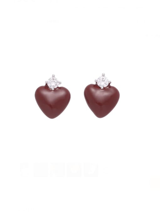 Red Dripping Oil Earrings Brass Enamel Minimalist Heart Earring and Necklace Set