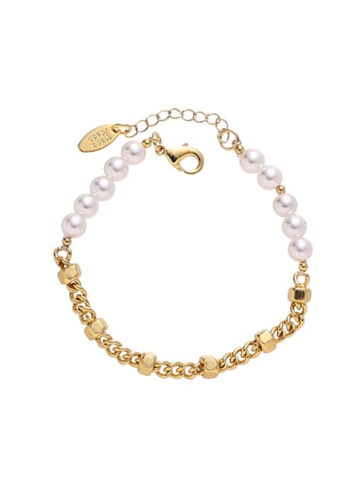 Bracelet Brass Imitation Pearl Hip Hop Geometric  Bracelet and Necklace Set