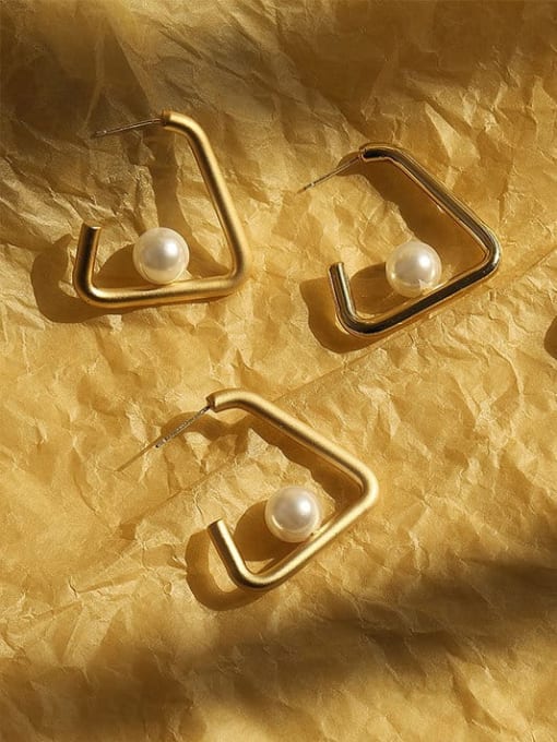 HYACINTH Brass Imitation Pearl Geometric Minimalist Stud Trend Korean Fashion Earring 3