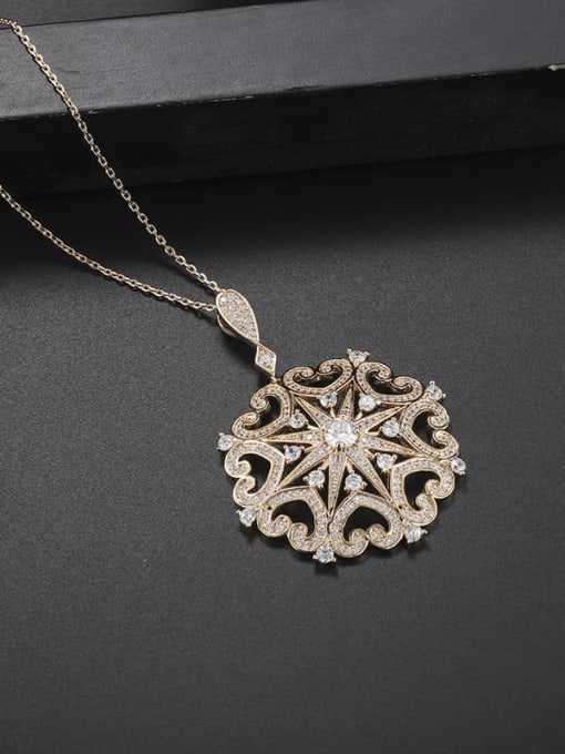 Champagne gold Brass Cubic Zirconia Flower Dainty Necklace