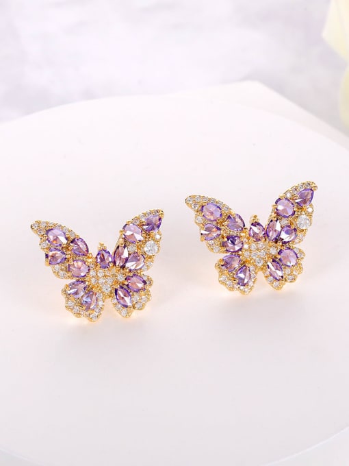 Purple Brass Cubic Zirconia Butterfly Luxury Stud Earring
