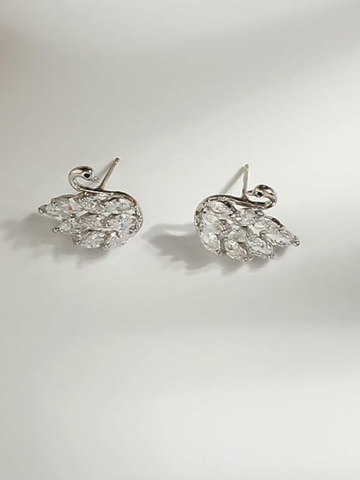 HYACINTH Copper Cubic Zirconia Swan Cute Stud Trend Korean Fashion Earring