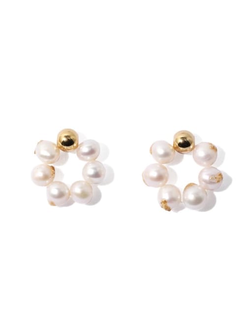 TINGS Brass Freshwater Pearl Flower Vintage Stud Earring 0