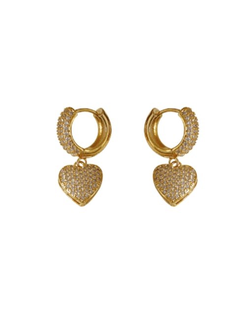 HYACINTH Brass Rhinestone Heart Minimalist Huggie Earring 0